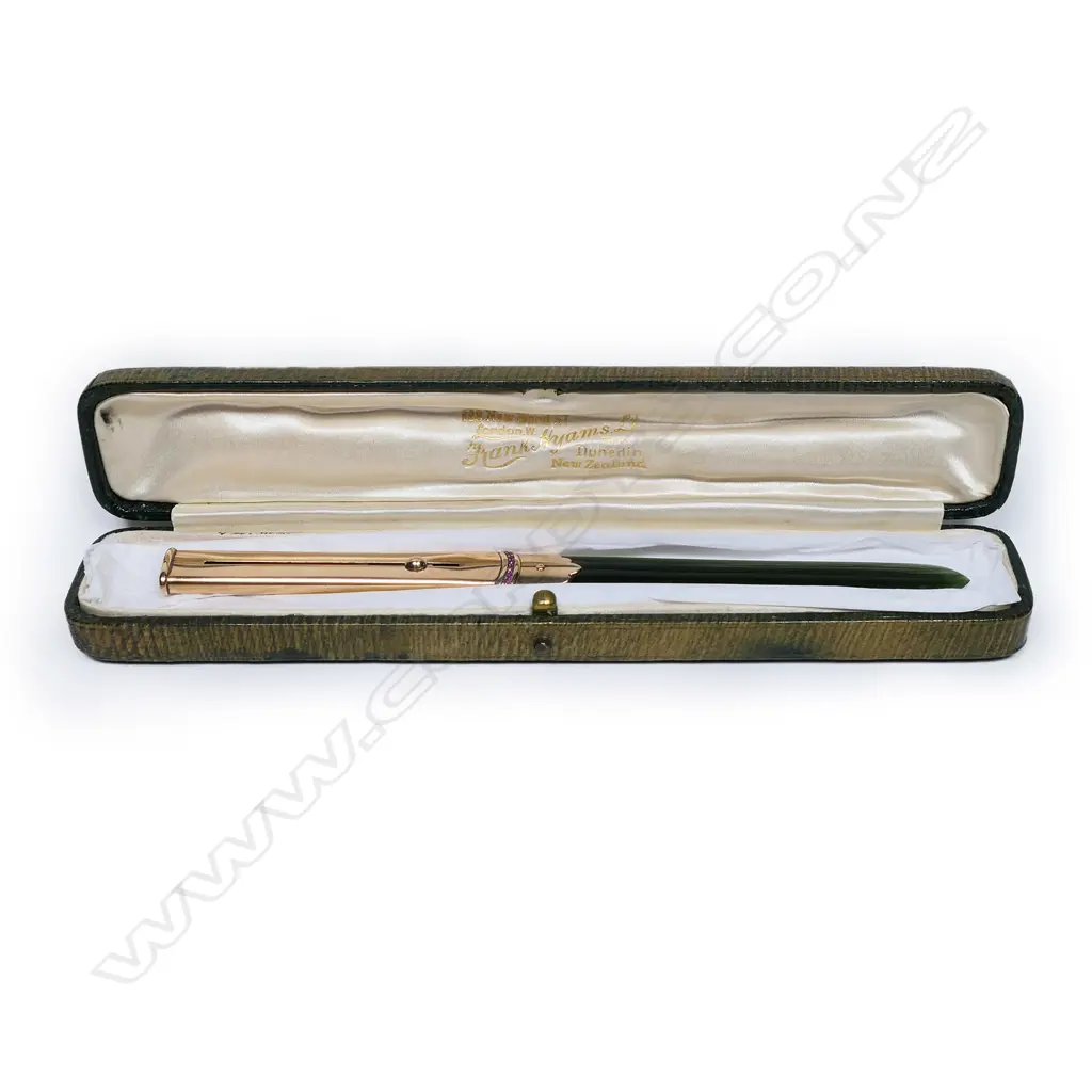 Frank Hyams (Dunedin) gold and nephrite propelling pencil letter opener, Image 1++